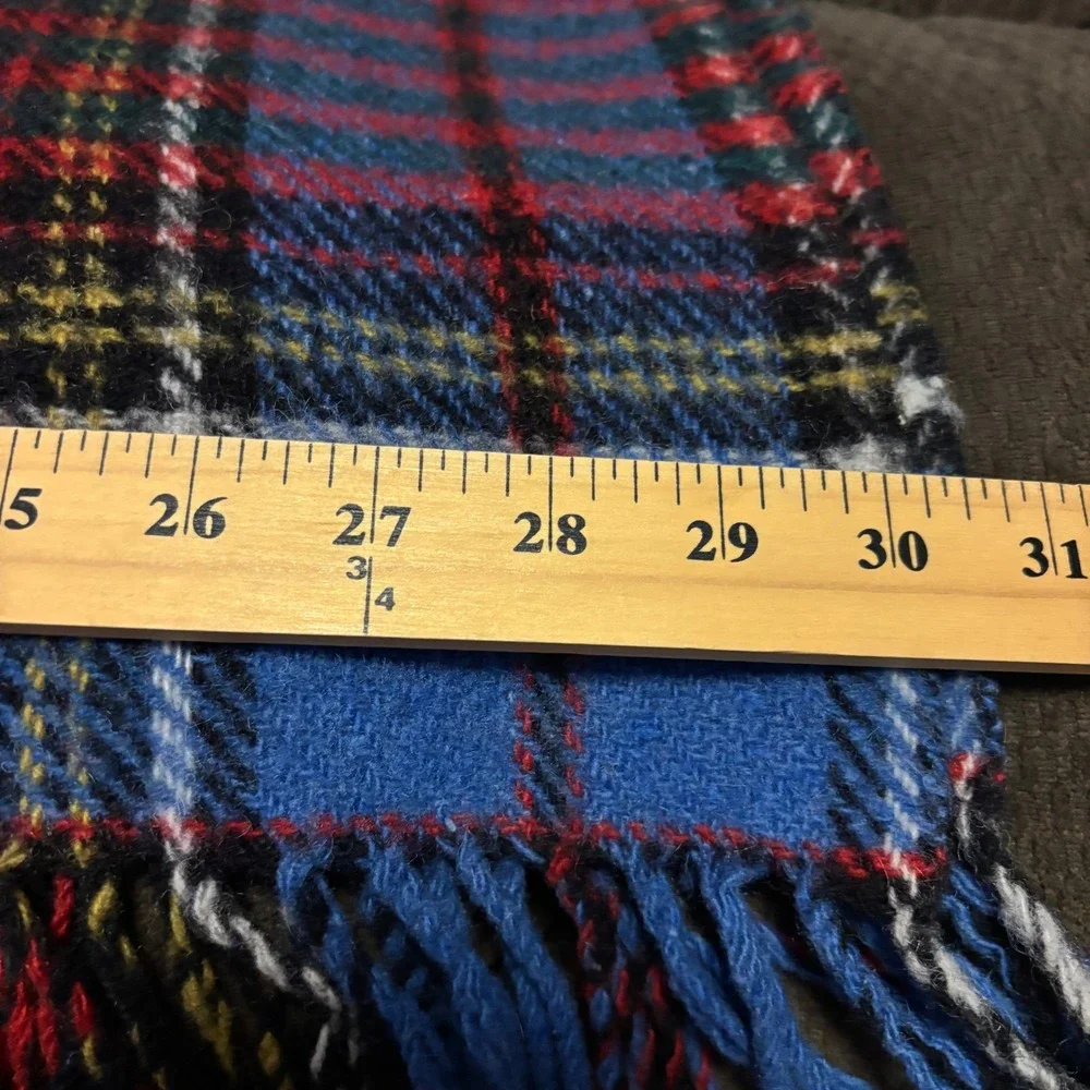 100% Wool Vintage Anderson Tartan Throw Blanket Travel Rug Bronte Tweed Blue Red